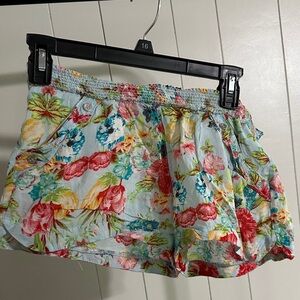 Rewind Light Blue Tropical Floral Shortie Shorts